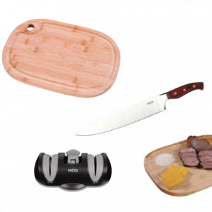 Kit Churrasco Tábua de Cortar + Faca 10" + Afiador de Faca