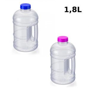 Kit 2 Garrafões de Água Fitness 1,8l Transparente Tampa Azul e Rosa